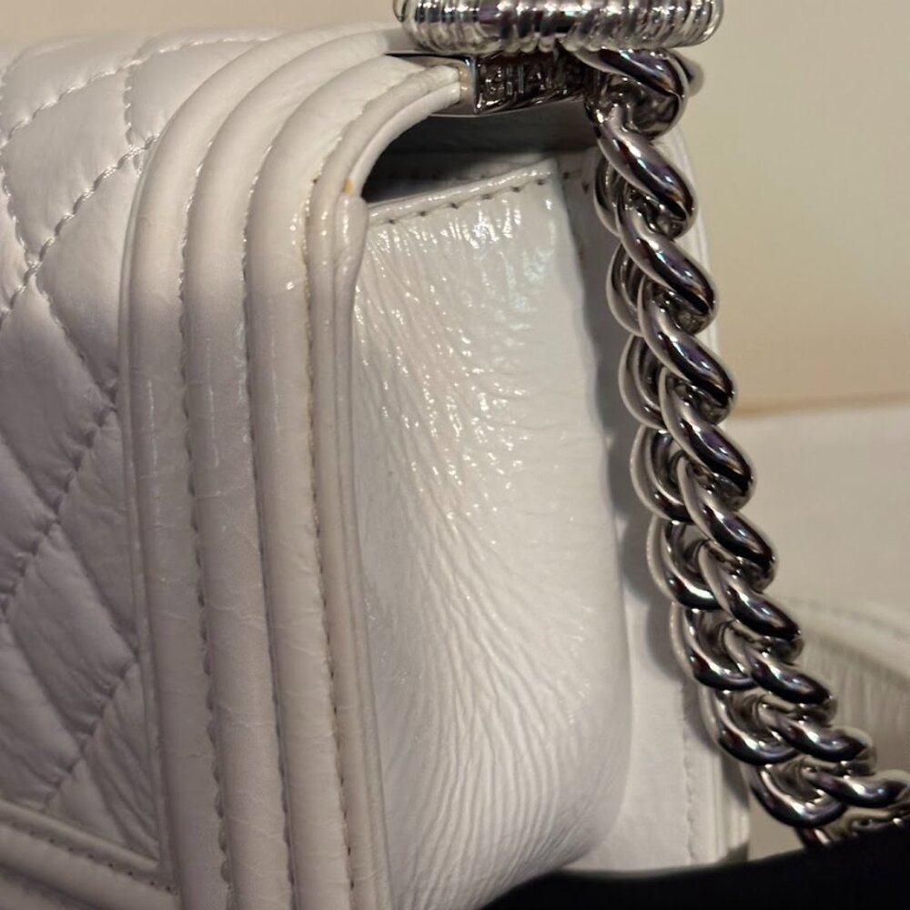 CHANEL White Mini Boy Flap Silver Hardware with Dust Bag - Picture 8 of 16